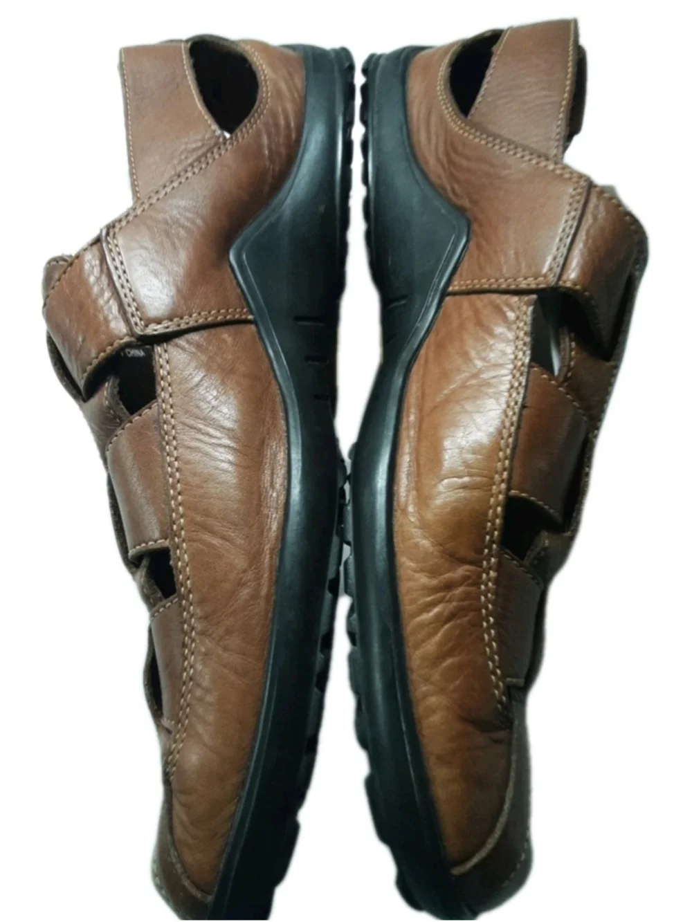 COLE HAAN-Classic FISHERMANS Leather SANDALS-Comfort Vibram Sole-Cognac-Sz 11M